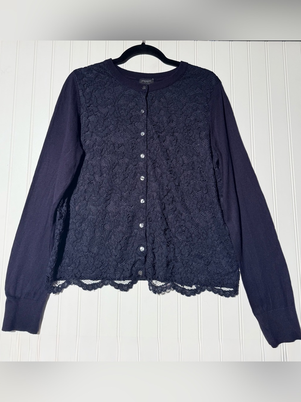 Ann Taylor Navy Blue Lace Front Button Cardigan Women's XL